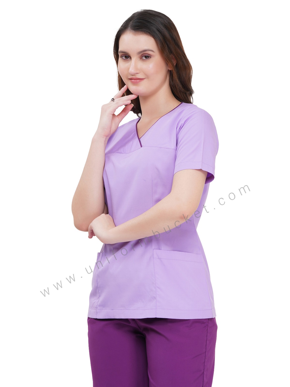 LIGHT PURPLE  CROSSOVER NECK FEMALE TOP WITH MAGENTA PIPING thumbnail 6